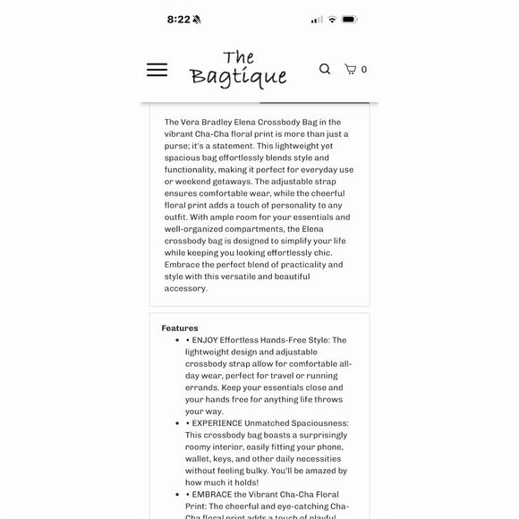 Vera Bradley Elena Crossbody Bag Cha-Cha Floral Print Multicolor - Picture 10 of 11